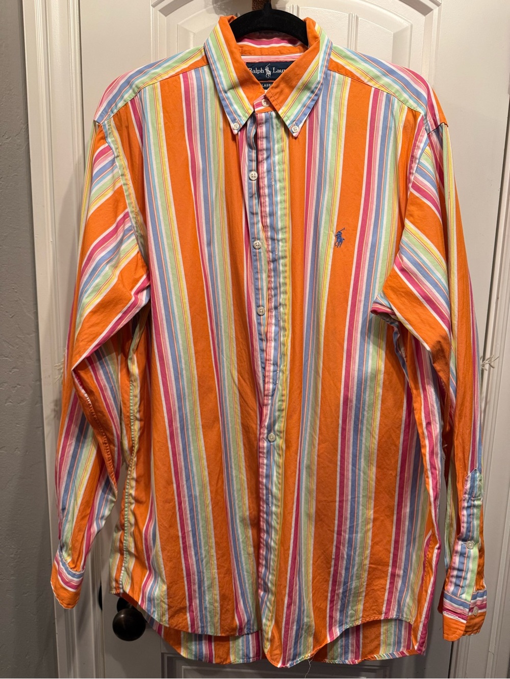 Ralph Lauren Orange Multicolor Vertical Stripe Button-Down Shirt